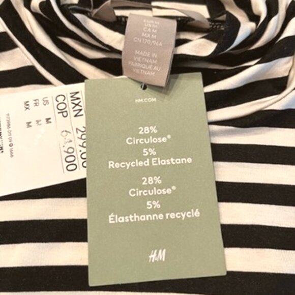 H&M Black and White Striped Turtleneck Top-NWT-MED - Picture 4 of 6